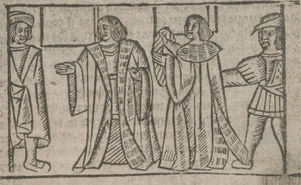 An illustration from The Knyght of the Swanne, 1512, leaf 85