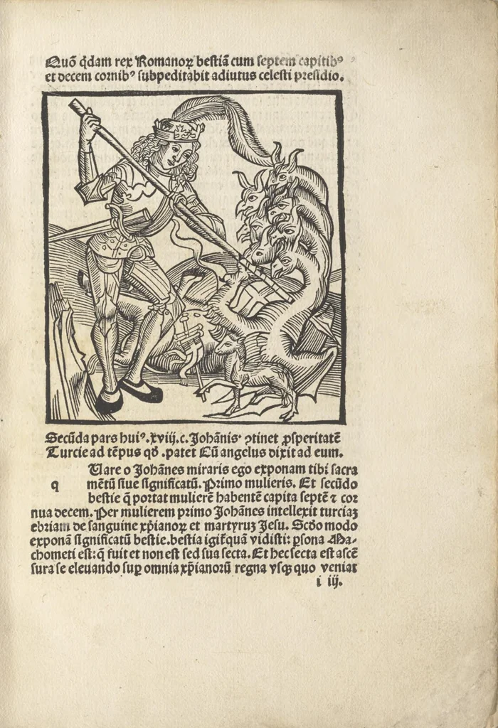 An illustration from De reuelatione facta ab angelo beato Methodio in carcere dete[n]to, 1498, leaf 134