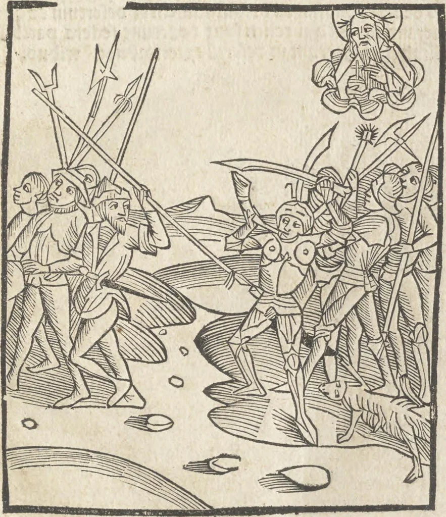 An illustration from De reuelatione facta ab angelo beato Methodio in carcere dete[n]to, 1498, leaf 22