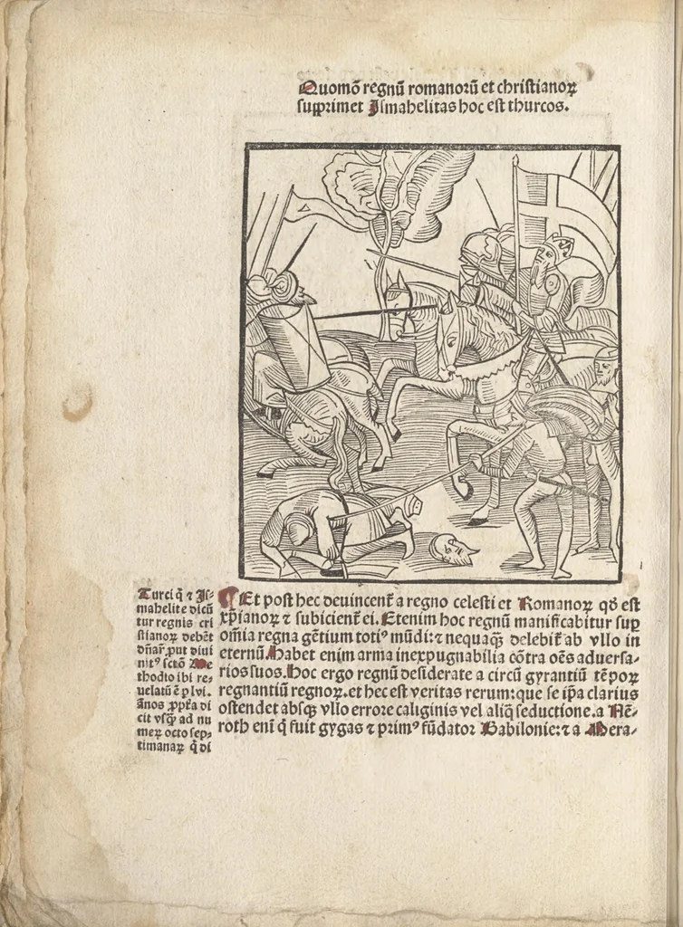An illustration from De reuelatione facta ab angelo beato Methodio in carcere dete[n]to, 1498, leaf 25