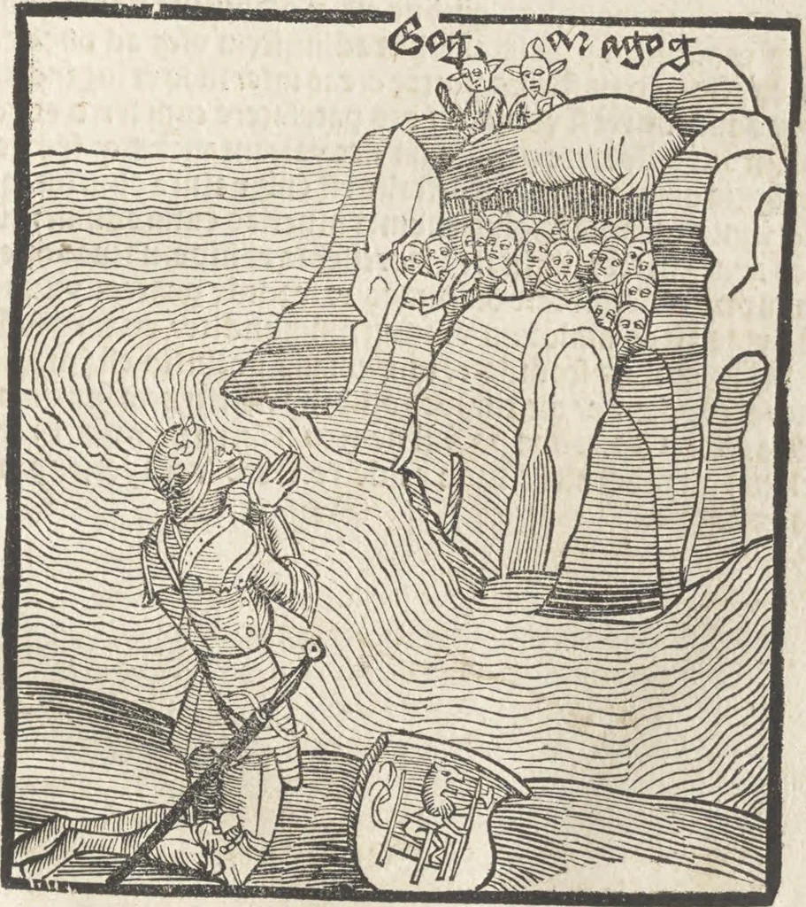 An illustration from De reuelatione facta ab angelo beato Methodio in carcere dete[n]to, 1498, leaf 28