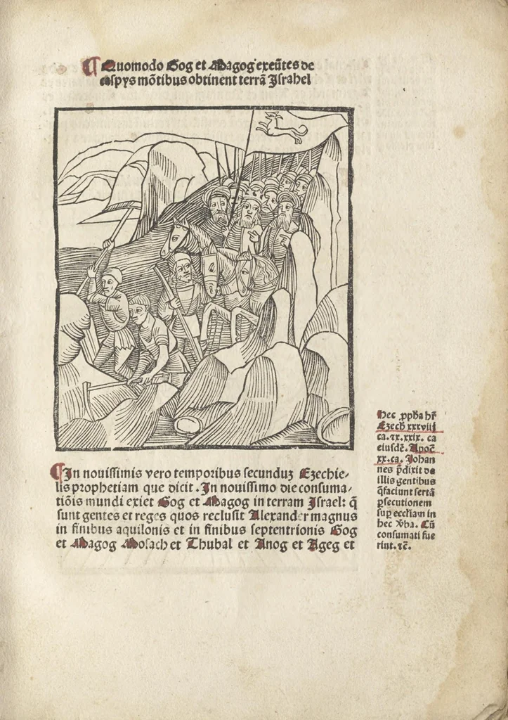 An illustration from De reuelatione facta ab angelo beato Methodio in carcere dete[n]to, 1498, leaf 30
