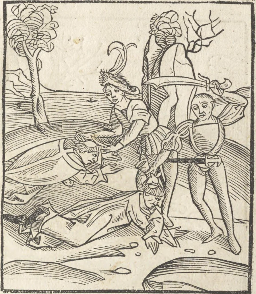 An illustration from De reuelatione facta ab angelo beato Methodio in carcere dete[n]to, 1498, leaf 48