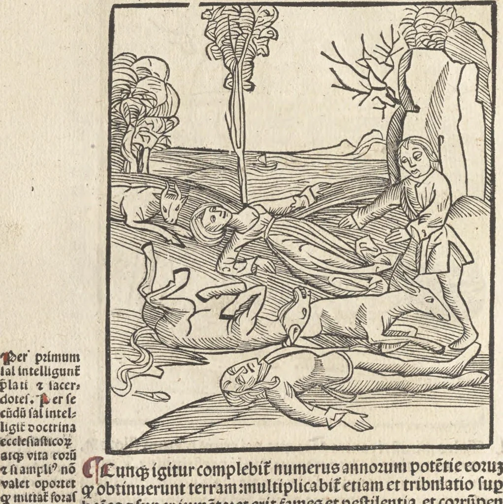 An illustration from De reuelatione facta ab angelo beato Methodio in carcere dete[n]to, 1498, leaf 49