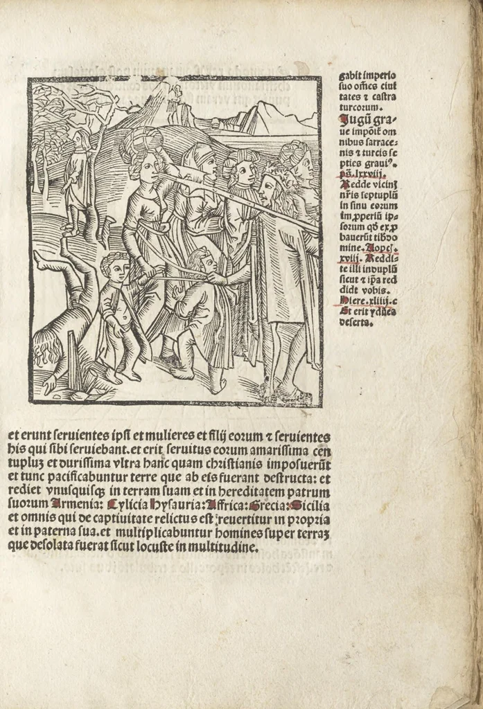 An illustration from De reuelatione facta ab angelo beato Methodio in carcere dete[n]to, 1498, leaf 52