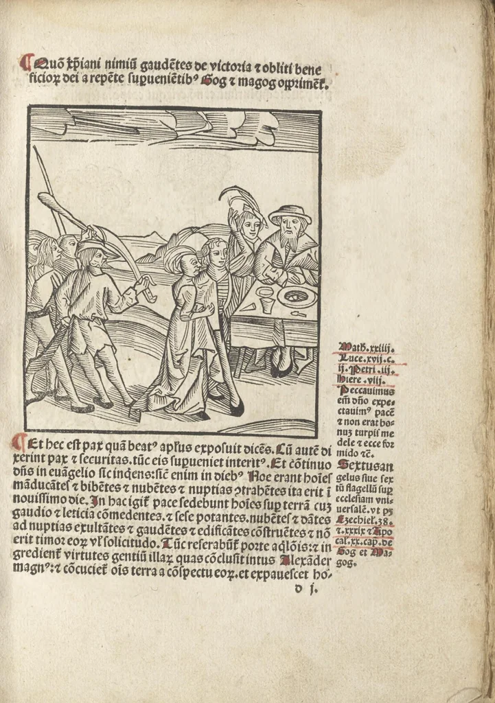 An illustration from De reuelatione facta ab angelo beato Methodio in carcere dete[n]to, 1498, leaf 54