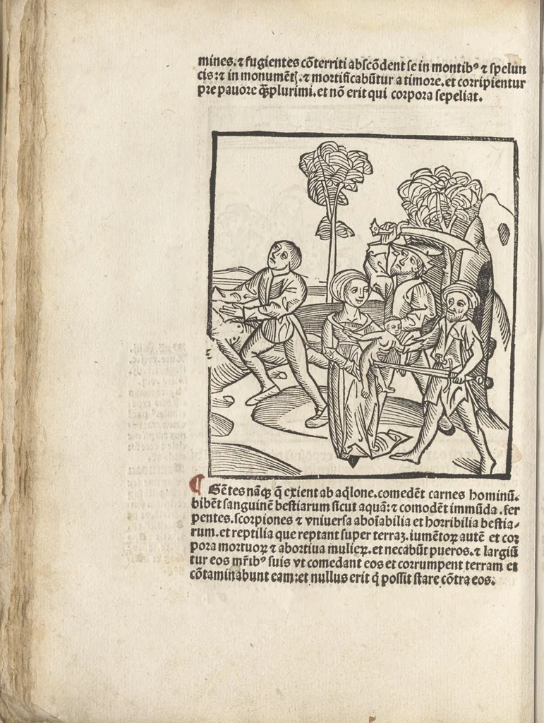 An illustration from De reuelatione facta ab angelo beato Methodio in carcere dete[n]to, 1498, leaf 55