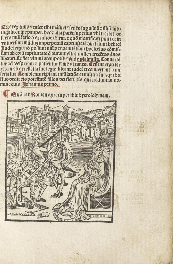 An illustration from De reuelatione facta ab angelo beato Methodio in carcere dete[n]to, 1498, leaf 66