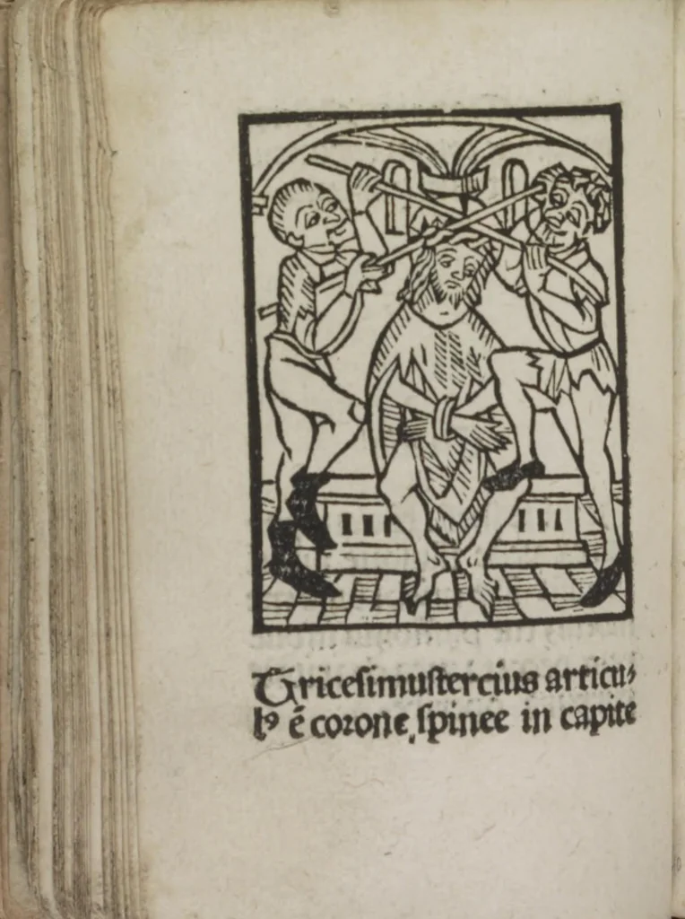 An illustration from Meditatio[ne]s Iordani de vita et passio[n]e Ih[es]u [Christ]i, 1500, leaf 85