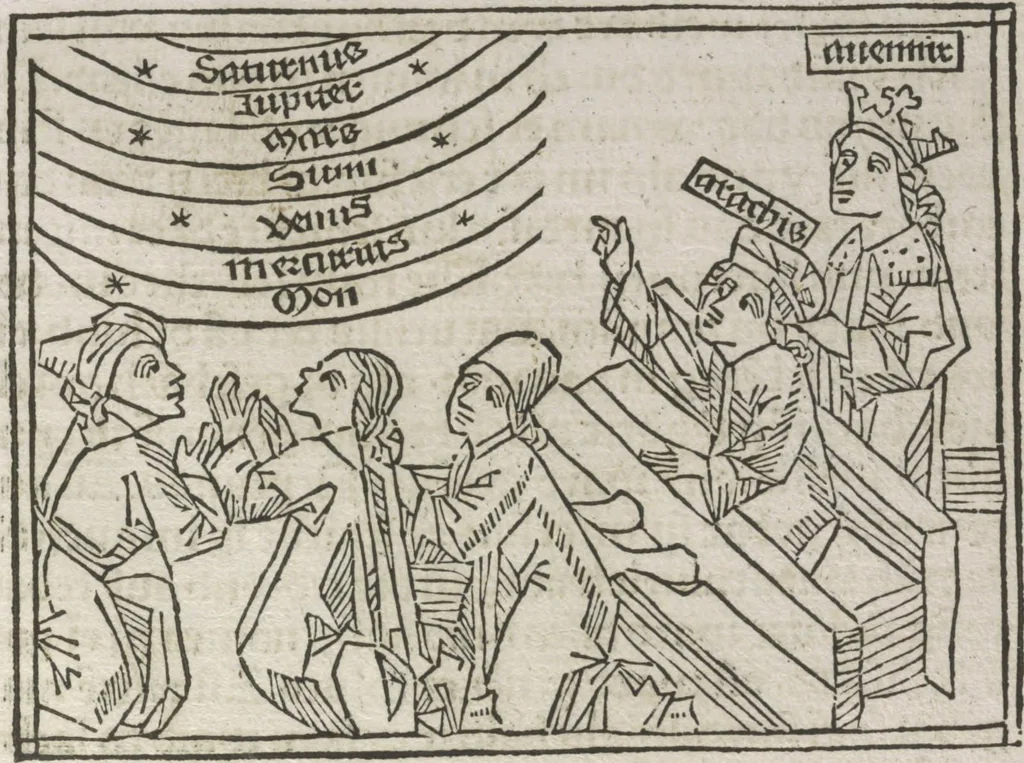 An illustration from Eyn gar loblich ... Cronica sagend von eynem heyligen Kunig mit Namen Josaphat, wie der ward bekeret von eynem heyligen Vatter vnnd Aynsideln genant Barlaam, 1476, leaf 108