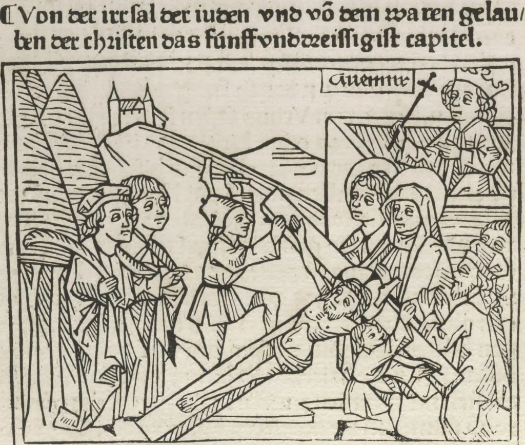 An illustration from Eyn gar loblich ... Cronica sagend von eynem heyligen Kunig mit Namen Josaphat, wie der ward bekeret von eynem heyligen Vatter vnnd Aynsideln genant Barlaam, 1476, leaf 113