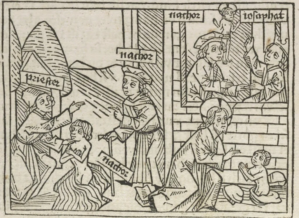 An illustration from Eyn gar loblich ... Cronica sagend von eynem heyligen Kunig mit Namen Josaphat, wie der ward bekeret von eynem heyligen Vatter vnnd Aynsideln genant Barlaam, 1476, leaf 119