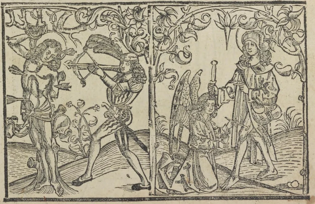 An illustration from Liber pestilentialis de venenis epidimie: Das Buch der Vergift der Pestile[n]tz das da gena[n]t ist der gemein Sterbent der trüsen Blatren,, 1500, leaf 22