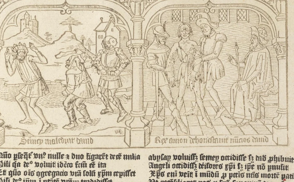 An illustration from Speculum humanae salvationis, 1470, leaf 100