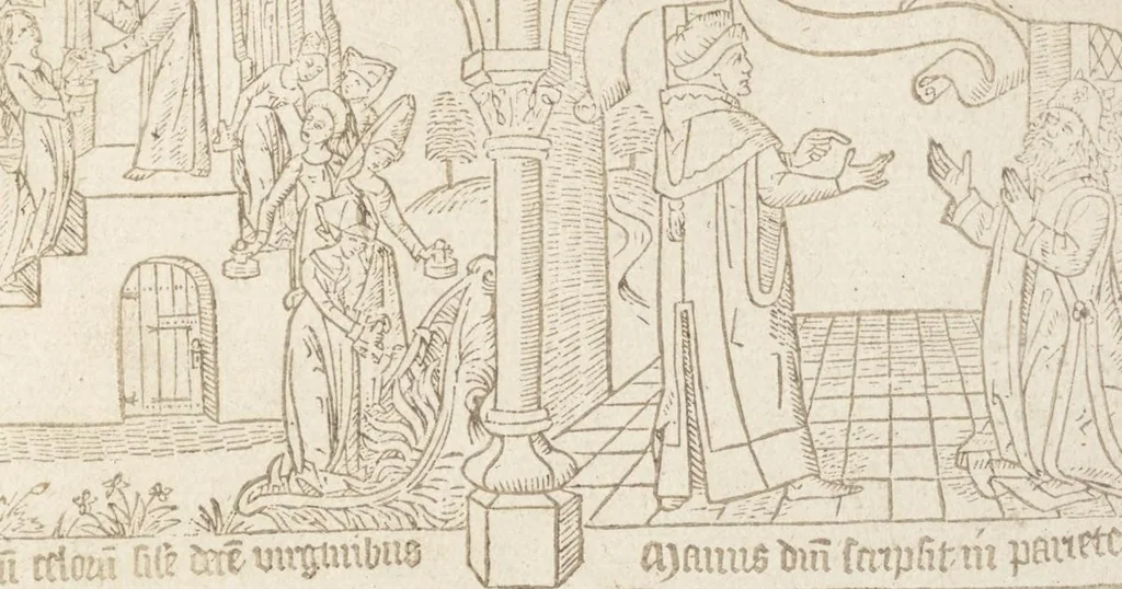 An illustration from Speculum humanae salvationis, 1470, leaf 132