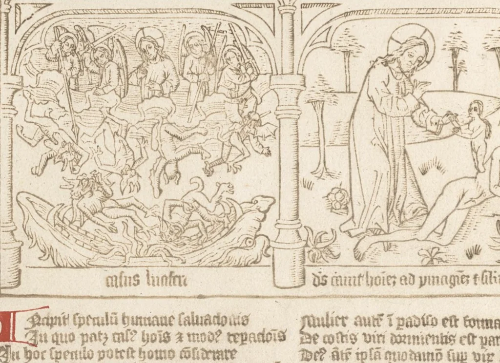 An illustration from Speculum humanae salvationis, 1470, leaf 19