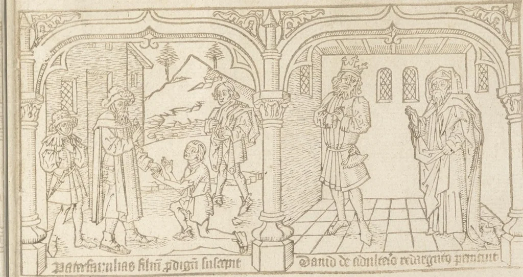 An illustration from Speculum humanae salvationis, 1470, leaf 48