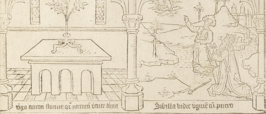 An illustration from Speculum humanae salvationis, 1470, leaf 52