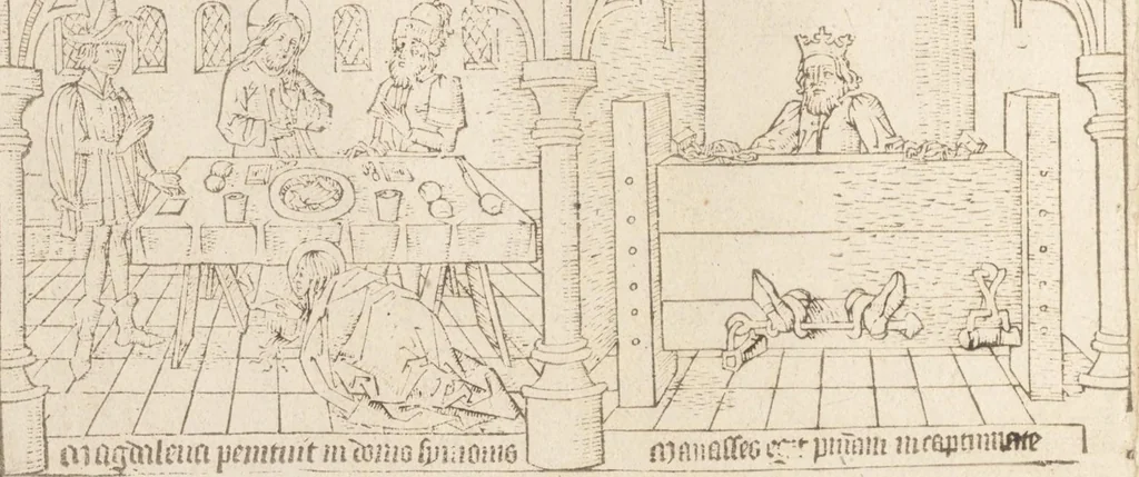 An illustration from Speculum humanae salvationis, 1470, leaf 75
