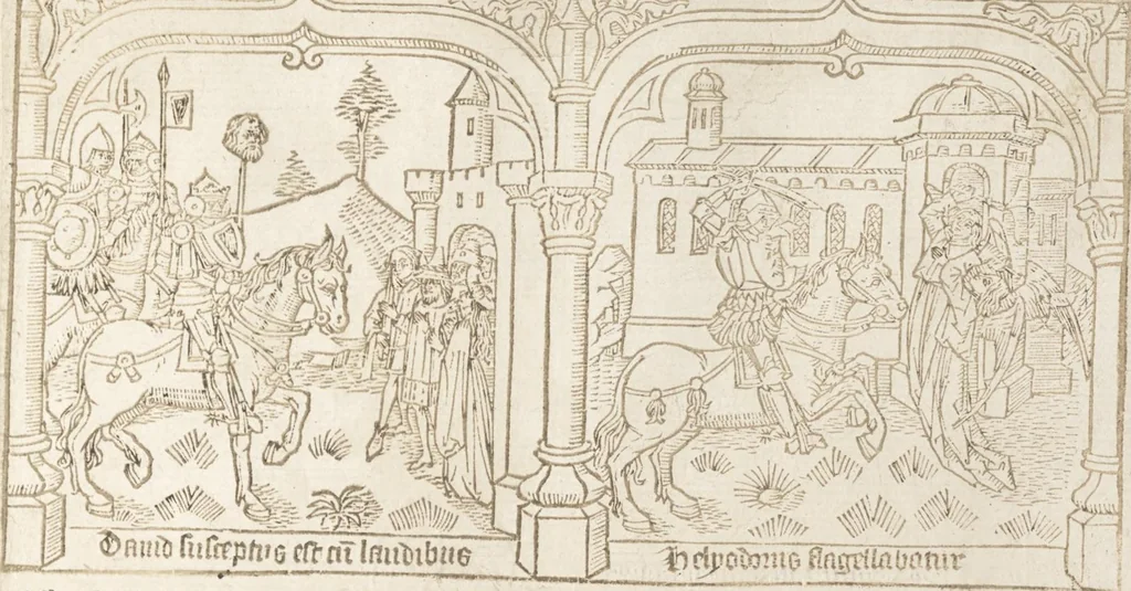 An illustration from Speculum humanae salvationis, 1470, leaf 76