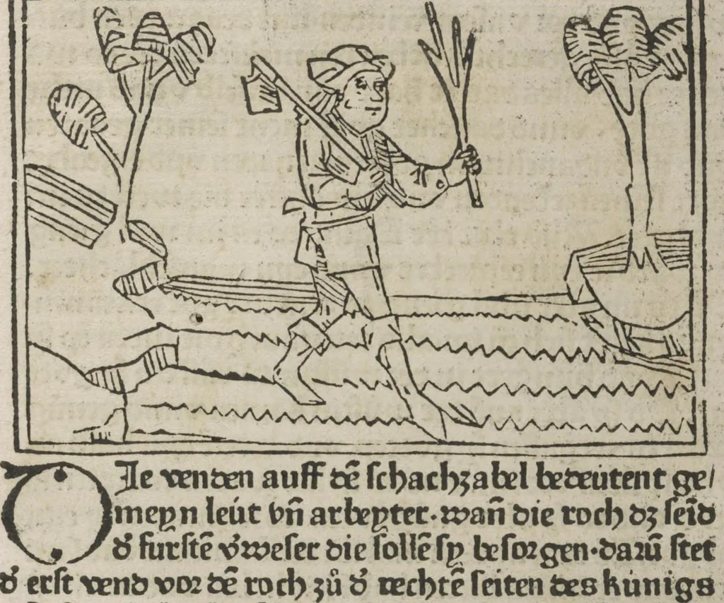 An illustration from De ludo scachorum, 1477, leaf 46