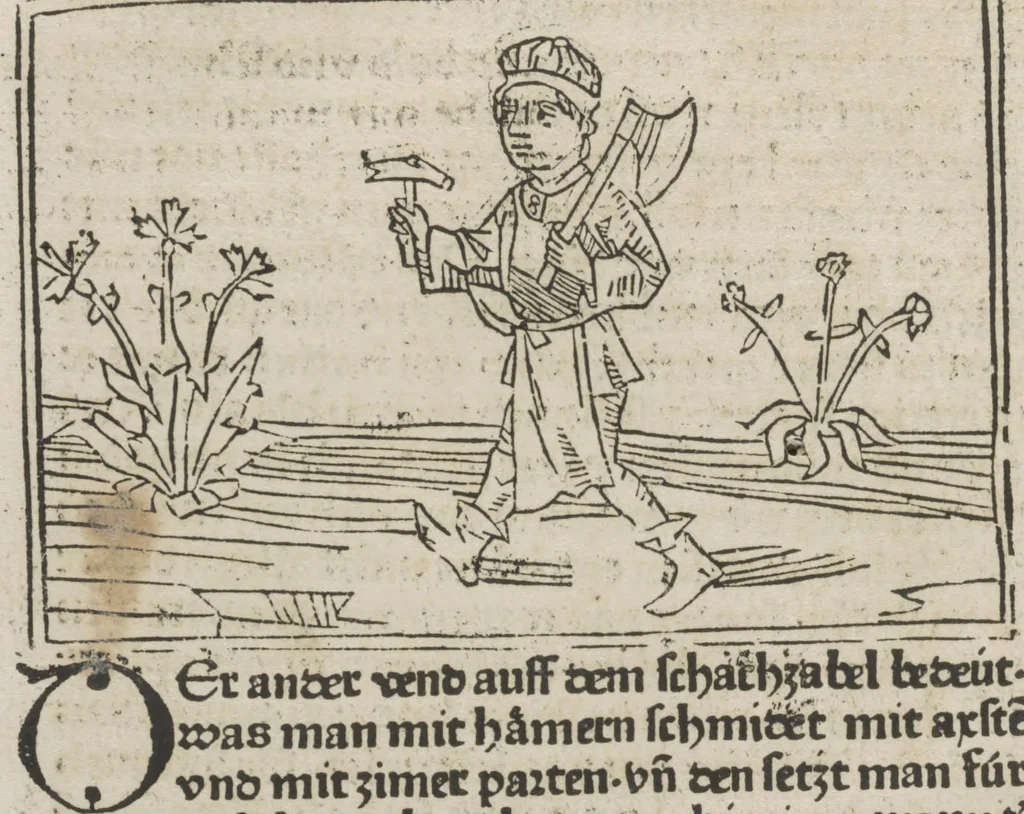 An illustration from De ludo scachorum, 1477, leaf 49