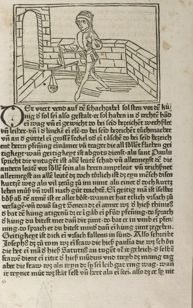 An illustration from De ludo scachorum, 1477, leaf 58