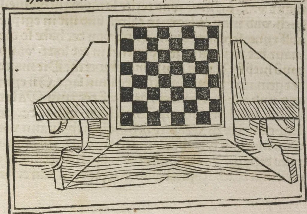 An illustration from De ludo scachorum, 1477, leaf 76