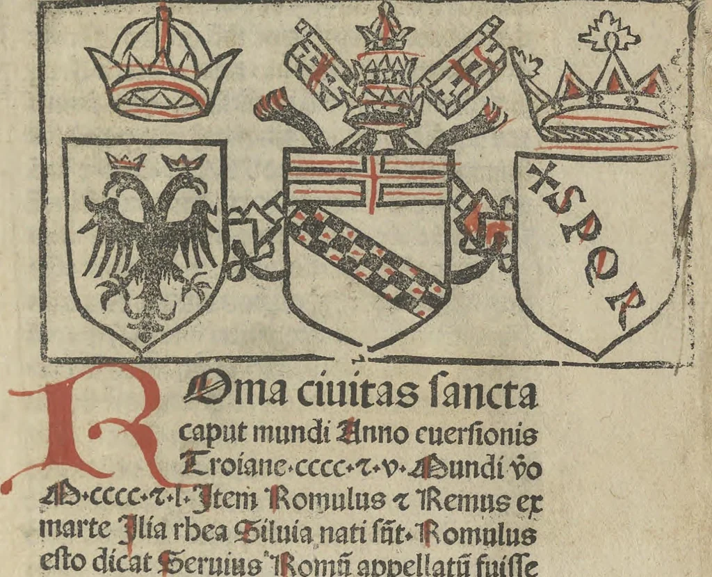 An illustration from Indulgentiae ecclesiarum urbis Romae, 1491, leaf 10