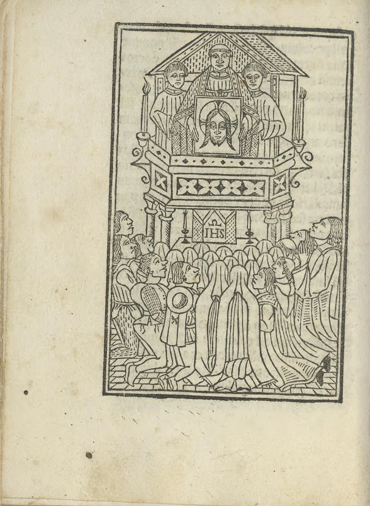 An illustration from Indulgentiae ecclesiarum urbis Romae, 1491, leaf 37