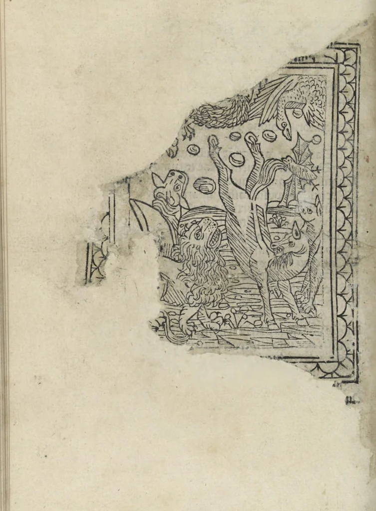 An illustration from Chosi falsa speranza ne martelia, non lassar mai lo certo per lo incerto, se non che del tuo proprio fie diserto, 1487, leaf 104