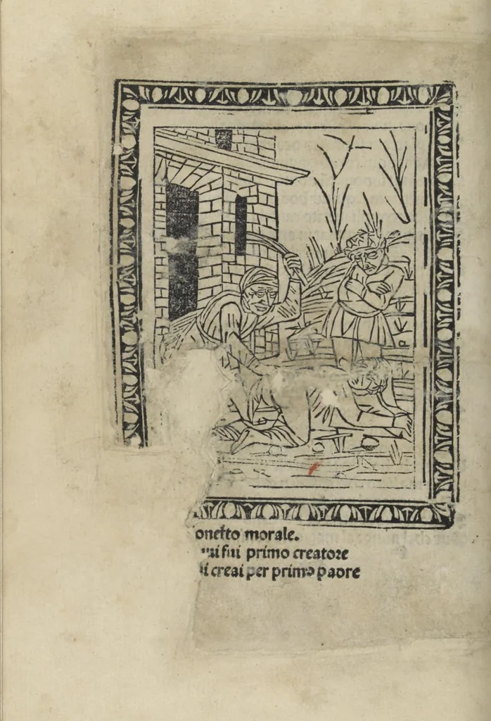 An illustration from Chosi falsa speranza ne martelia, non lassar mai lo certo per lo incerto, se non che del tuo proprio fie diserto, 1487, leaf 122