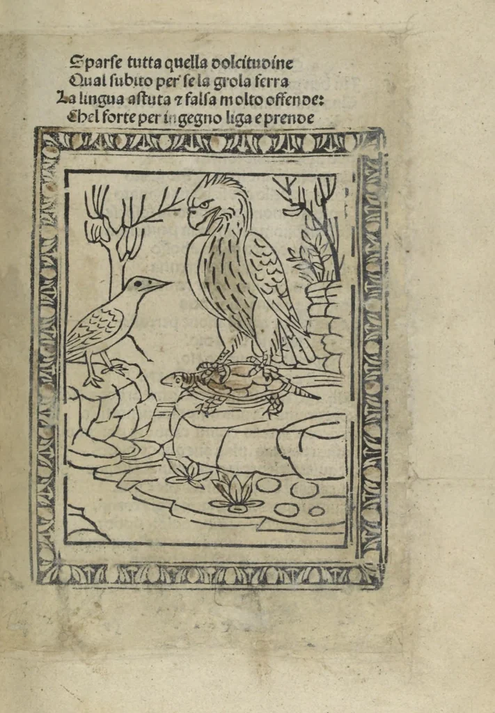 An illustration from Chosi falsa speranza ne martelia, non lassar mai lo certo per lo incerto, se non che del tuo proprio fie diserto, 1487, leaf 33