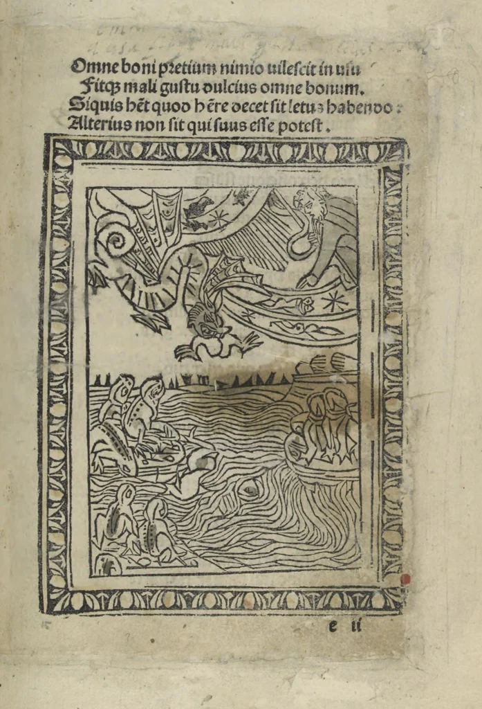 An illustration from Chosi falsa speranza ne martelia, non lassar mai lo certo per lo incerto, se non che del tuo proprio fie diserto, 1487, leaf 45