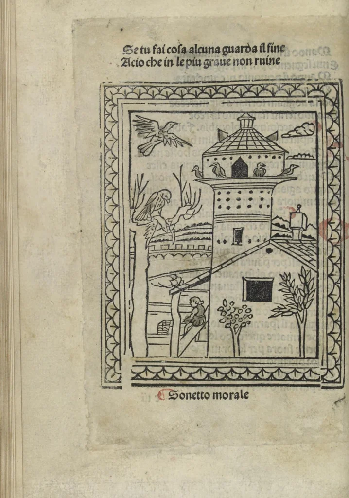 An illustration from Chosi falsa speranza ne martelia, non lassar mai lo certo per lo incerto, se non che del tuo proprio fie diserto, 1487, leaf 48