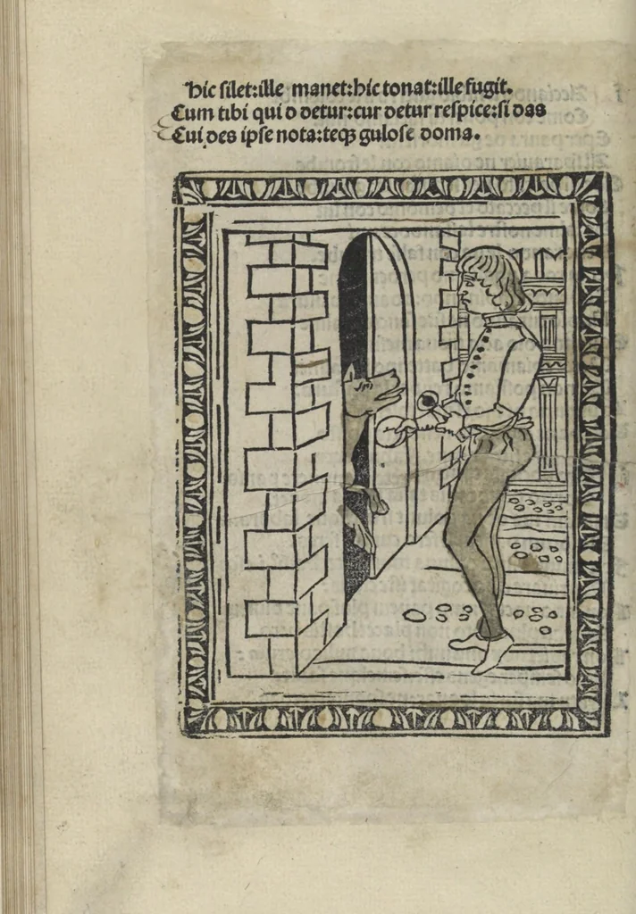 An illustration from Chosi falsa speranza ne martelia, non lassar mai lo certo per lo incerto, se non che del tuo proprio fie diserto, 1487, leaf 50