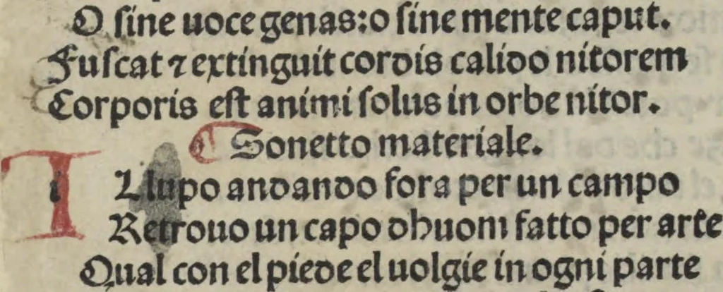 An illustration from Chosi falsa speranza ne martelia, non lassar mai lo certo per lo incerto, se non che del tuo proprio fie diserto, 1487, leaf 74