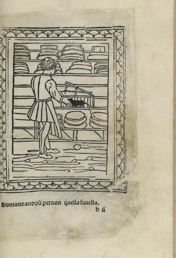 An illustration from Chosi falsa speranza ne martelia, non lassar mai lo certo per lo incerto, se non che del tuo proprio fie diserto, 1487, leaf 89