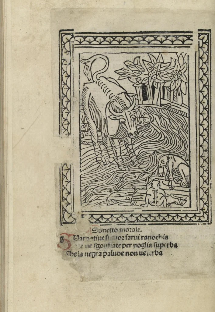 An illustration from Chosi falsa speranza ne martelia, non lassar mai lo certo per lo incerto, se non che del tuo proprio fie diserto, 1487, leaf 92