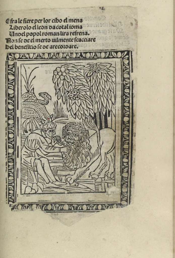 An illustration from Chosi falsa speranza ne martelia, non lassar mai lo certo per lo incerto, se non che del tuo proprio fie diserto, 1487, leaf 95