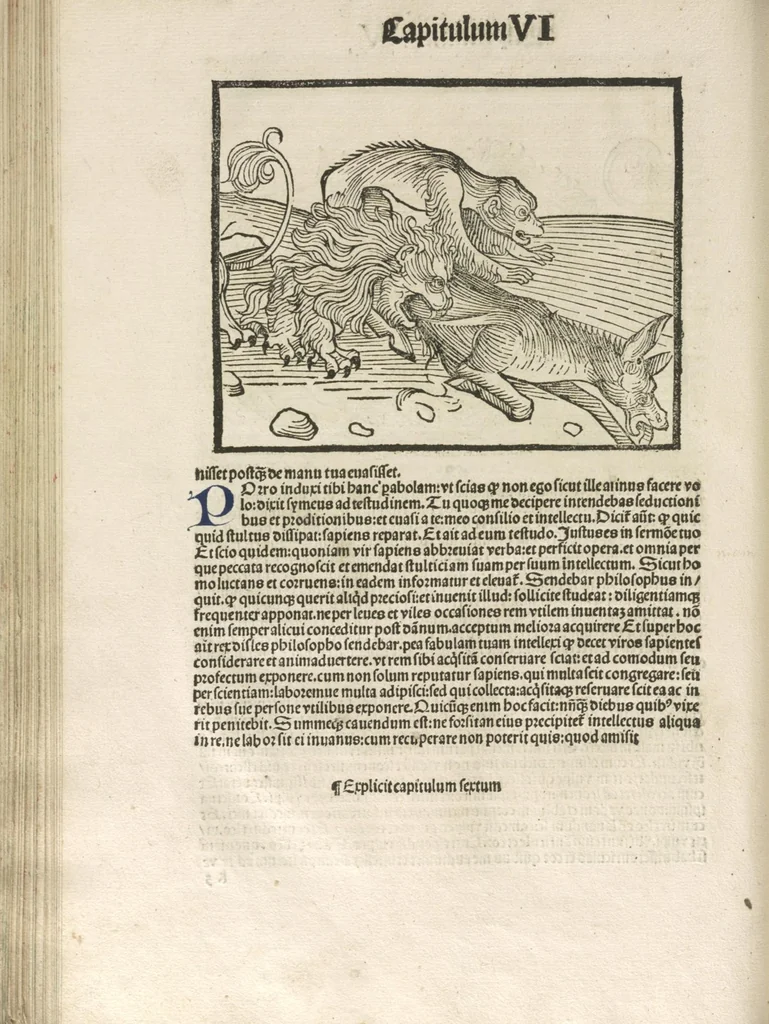 An illustration from Directorium humanae vite, alias Parabole antiquoru[m] sapientu[m], 1488, leaf 121