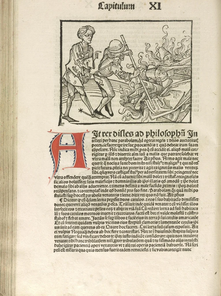 An illustration from Directorium humanae vite, alias Parabole antiquoru[m] sapientu[m], 1488, leaf 147