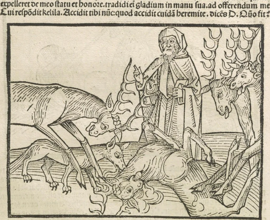 An illustration from Directorium humanae vite, alias Parabole antiquoru[m] sapientu[m], 1488, leaf 34