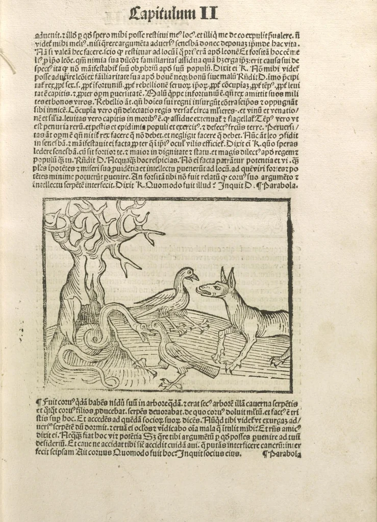 An illustration from Directorium humanae vite, alias Parabole antiquoru[m] sapientu[m], 1488, leaf 38