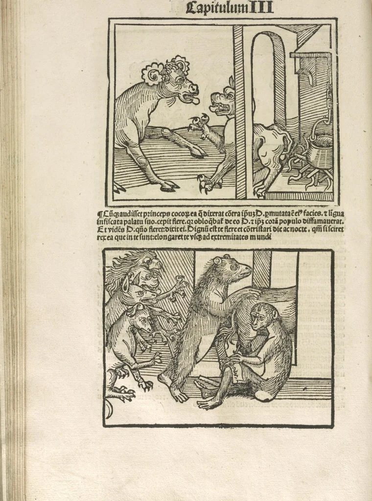 An illustration from Directorium humanae vite, alias Parabole antiquoru[m] sapientu[m], 1488, leaf 77