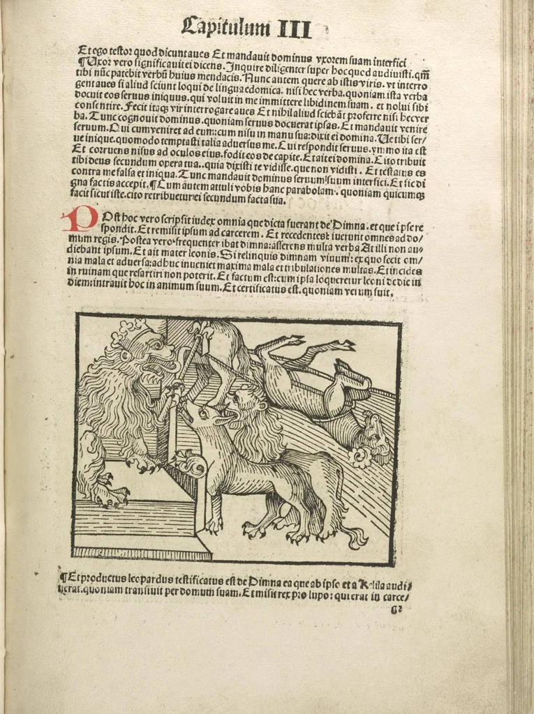 An illustration from Directorium humanae vite, alias Parabole antiquoru[m] sapientu[m], 1488, leaf 82