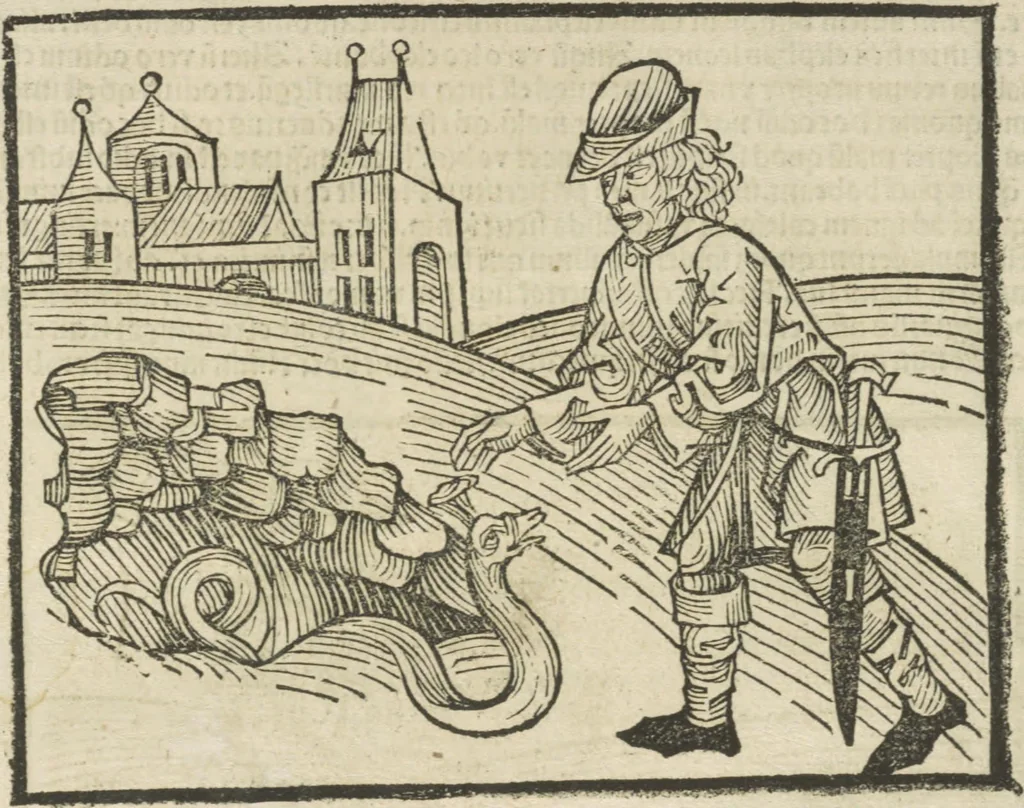An illustration from Directorium humanae vite, alias Parabole antiquoru[m] sapientu[m], 1488, leaf 87