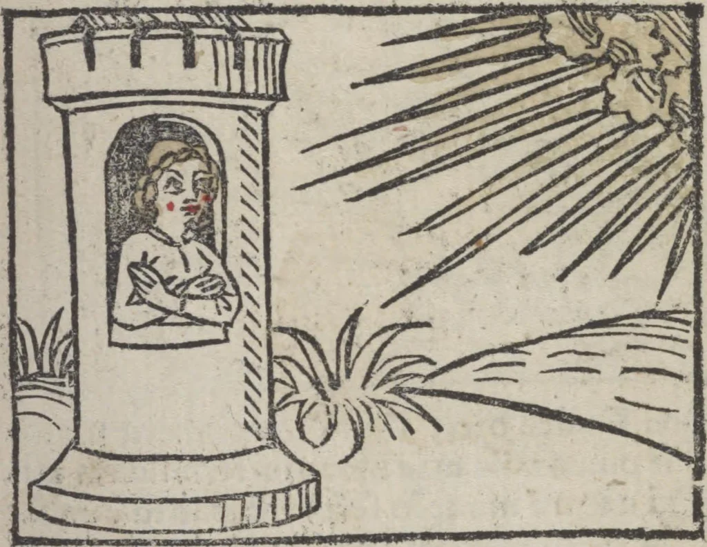 An illustration from De generatione Christi, sive Defensorium inviolatae castitatis B.V. Mariae, 1476, leaf 34