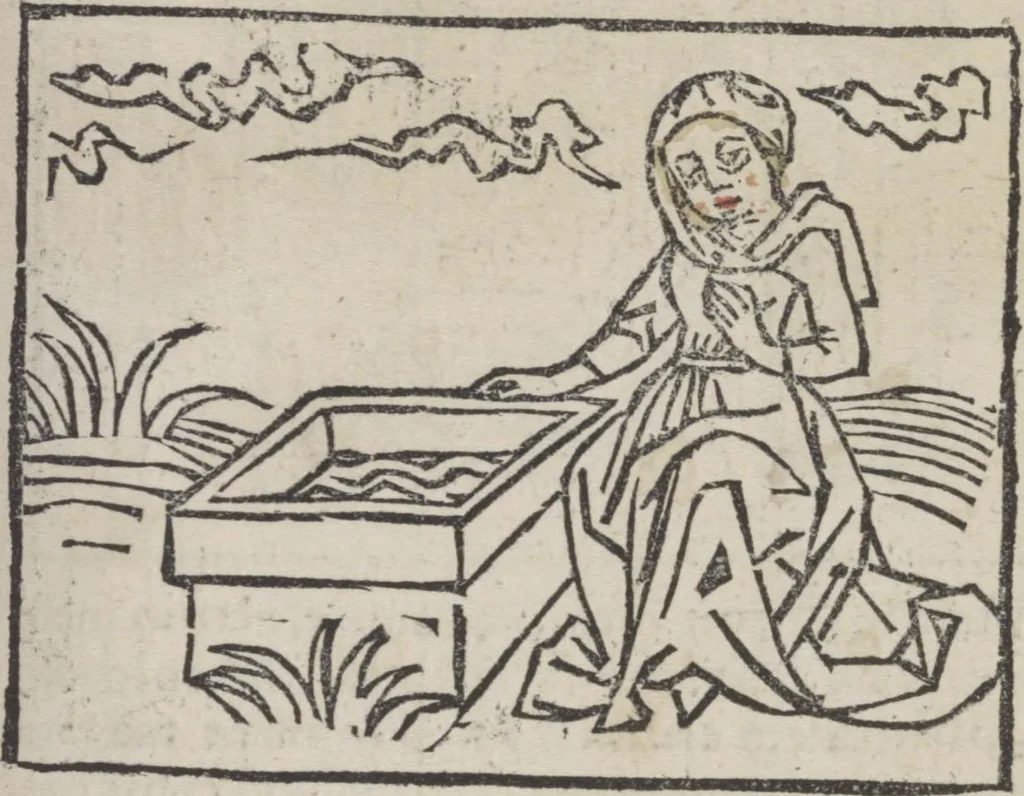 An illustration from De generatione Christi, sive Defensorium inviolatae castitatis B.V. Mariae, 1476, leaf 68
