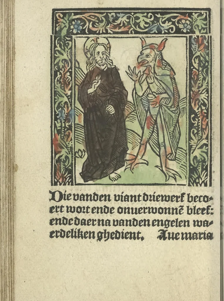 An illustration from Die ghetiden vanden seuen bitscappen Onser Lieuer Vrouwen. Die seuē psalme Onser Lieuer Vrouwen mitter letanie ende Onser Lieuer Vrouwen souter mitten artikelen vanden leuen en̄ passie Ons Heren Ihesu Cristi mitten figuren, 1503, leaf 101